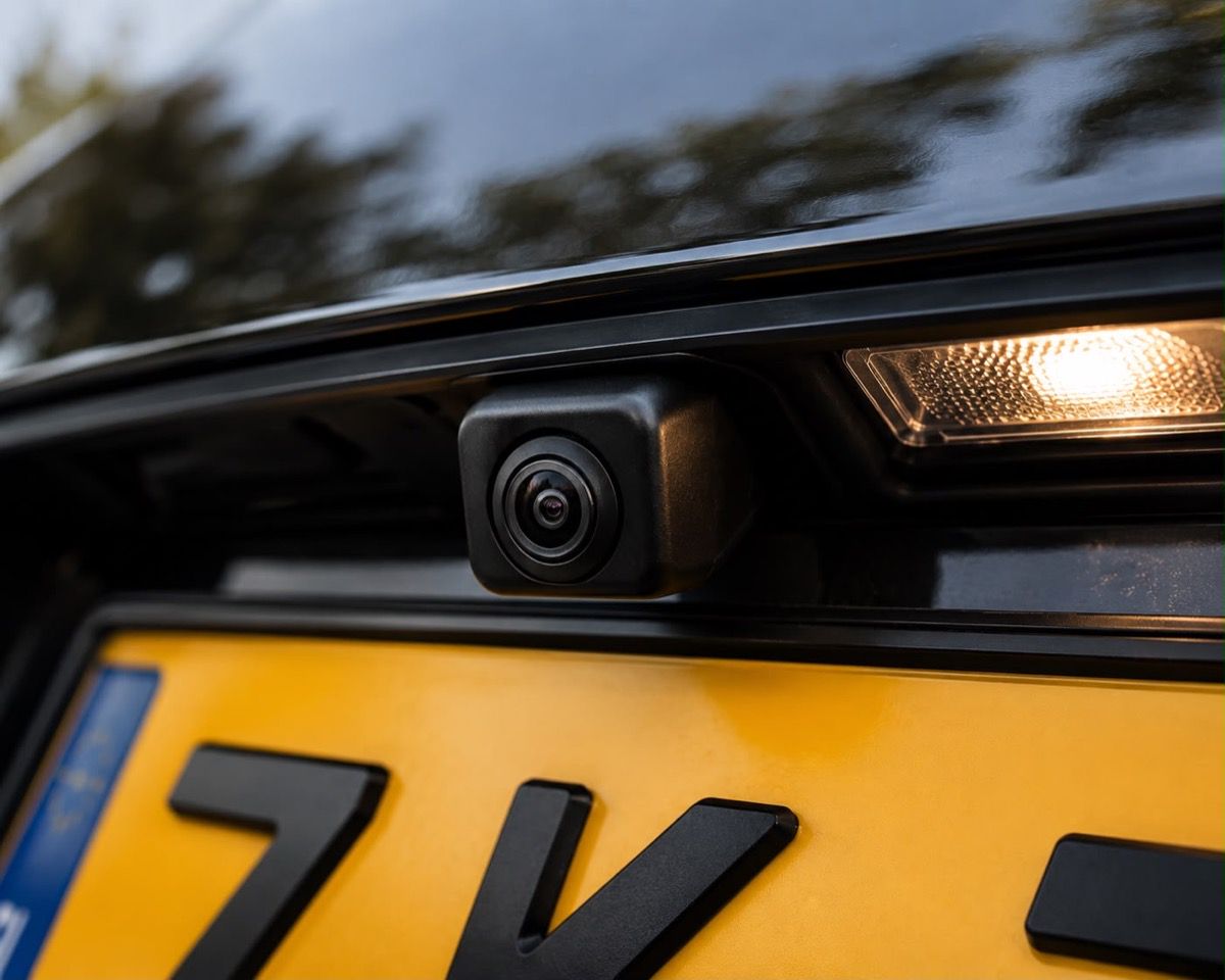 Achteruitrijcamera boven de kentekenplaat